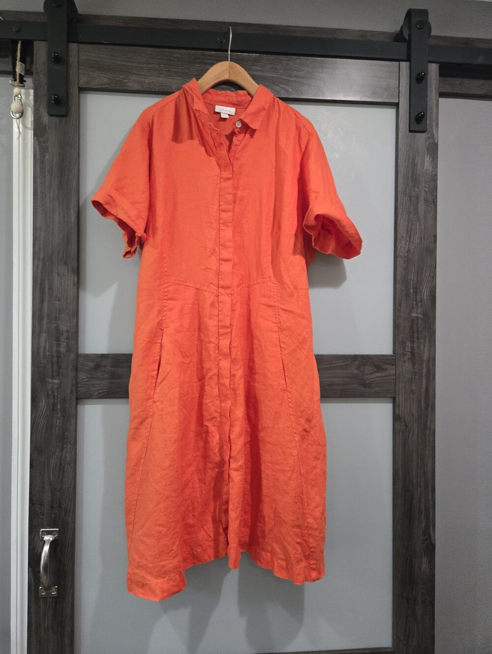 J Jill Love Linen Shirt Dress Women 1X Orange Short Sleeve 100% Linen